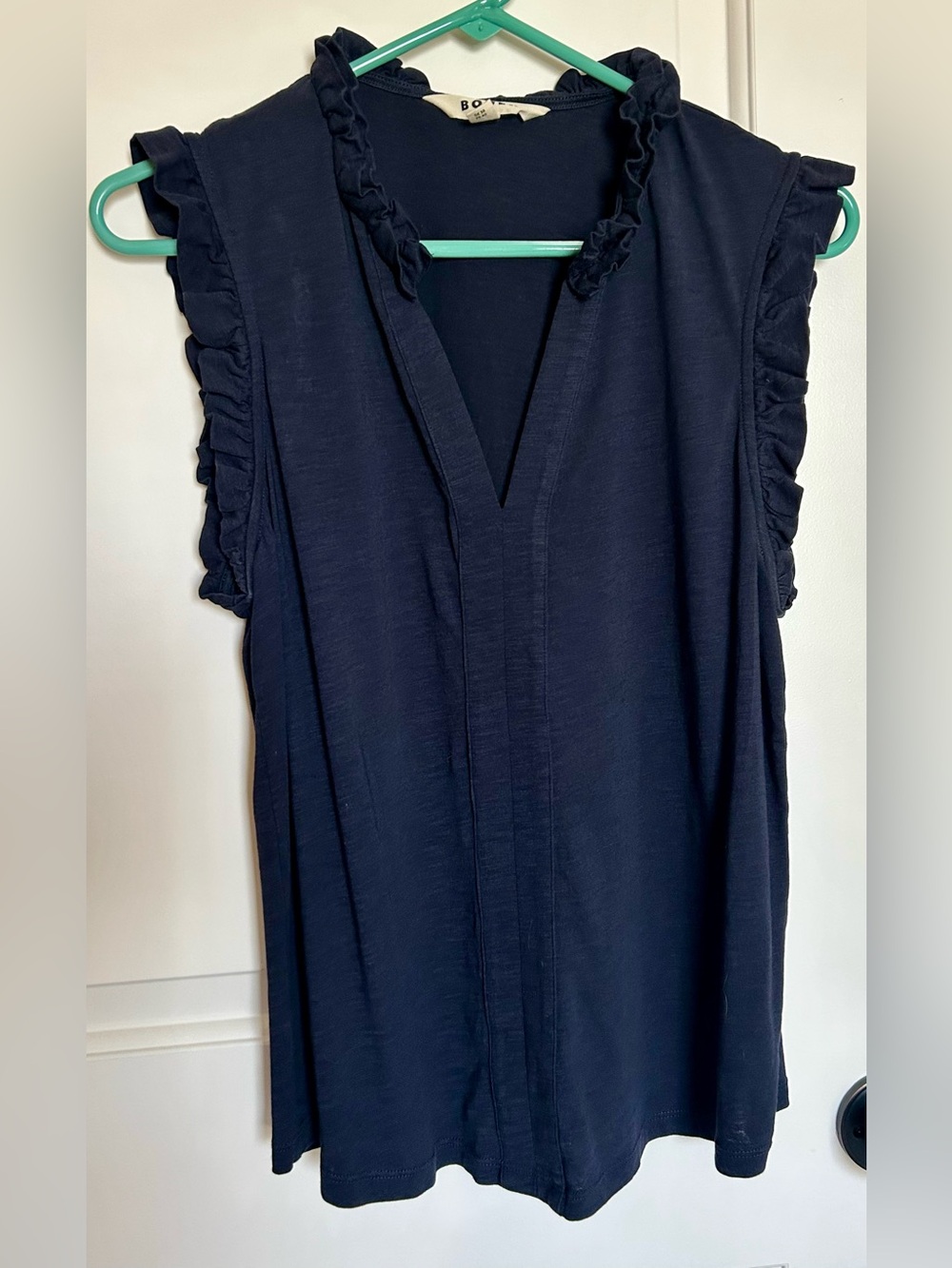 Boden Navy Ruffle tank
